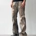 Distressed Cleanfit Digital Print Flared Jeans For Men & Women - Vintage Stitch Detail Slim Straight Leg Denim Pants_mkmklike.com