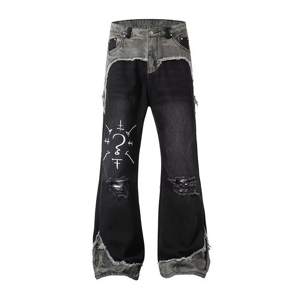 Men's Clothing High Street Graffiti Camouflage Patchwork Jeans Spring And Autumn Trousers_mkmklike.com