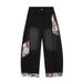 Color Block Patchwork Scimitar Jeans For Men Loose High Street Ins Trendy Brand Cool Washed Wide Leg Long Pants_mkmklike.com