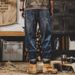 Slim Fit Stretch Denim Jeans For Men - Classic Blue Straight Leg Casual Trousers With Multiple Pockets, Comfortable Cotton Fabric For Daily Wear_mkmklike.com