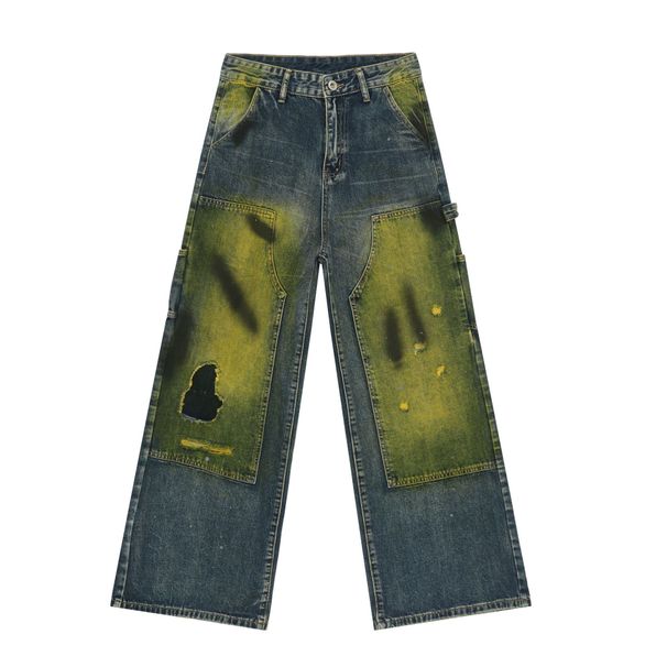 Men's Clothing Distressed Vintage Straight-Leg Jeans For Men – American High Street Style With Patchwork & Ripped Details_mkmklike.com