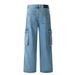 Men's Denim Cargo Loose Wide-Leg Straight Long American High Street Style Large Pocket Design Washed Casual Pants_mkmklike.com