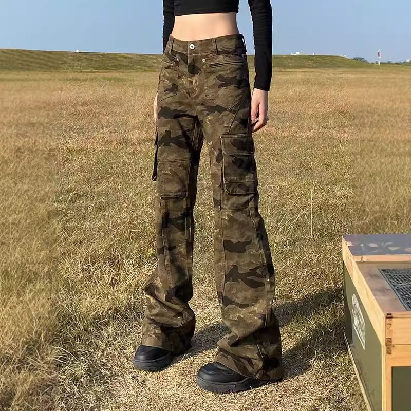 Spring Autumn American Style Trendy Flared Camouflage Cargo Jeans For Men And Women, Ins High Street Three-Dimensional_mkmklike.com