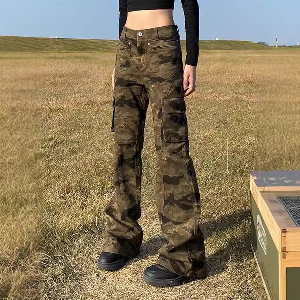 Spring Autumn American Style Trendy Flared Camouflage Cargo Jeans For Men And Women, Ins High Street Three-Dimensional_mkmklike.com