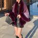 Women's Clothing New rex rabbit fur collar gradien autumn and winter shawl cape large size women's knitted cardigan jacket_mkmklike.com
