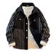 Versatile Patchwork Black And White Striped Denim Jacket, Niche Street Bombing Washed Jacket, Workwear_mkmklike.com