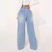 Women's Clothing Women's Denim High Waist Drawstring Loose Wide Leg Light Blue Jeans Women's JEANS_mkmklike.com