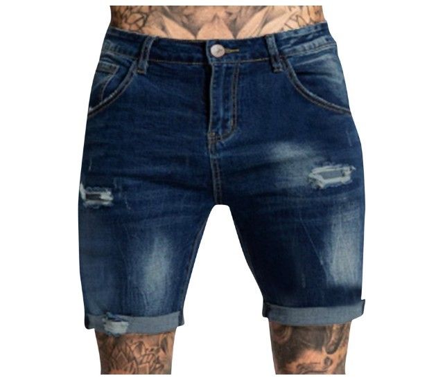 Men's Clothing Elastic Hole Jeans Denim Shorts_mkmklike.com