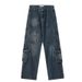 Men's Multi-pocket Cargo Jeans Loose Niche Straight Leg Wide Leg Retro Washed Jeans_mkmklike.com