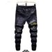 Premium Black Ripped Jeans For Men Slim Fit Straight Leg Tiger Head Embroidery Casual Versatile Stretch Pants Autumn Winter American Style_mkmklike.com