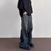 Vintage Distressed High-Waisted Straight Leg Jeans With American Streetwear Style - Trendy Ruffle & Washed Denim For Men & Women_mkmklike.com