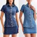 Women's Clothing Modern Style Denim Short Sleeved Button High Waist Skirt Suit_mkmklike.com