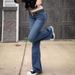 ELLE European And American Cross-Border Trade Factory Direct Supply High-Waisted Elegant Slim Fit Slightly Flared Washed_mkmklike.com