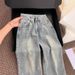 Women's High-Waisted Wide Leg Jeans Rhinestone Design Loose Fit Slimming Heavy Duty Straight Leg Pants For Autumn_mkmklike.com