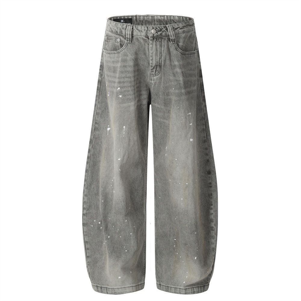 Splashed Ink Spray Paint Washed Scimitar Jeans Men's Loose Versatile Vintage High Street Trendy Brand Niche Wide-Leg_mkmklike.com