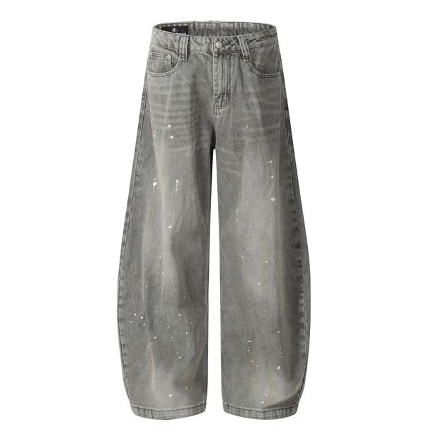 Splashed Ink Spray Paint Washed Scimitar Jeans Men's Loose Versatile Vintage High Street Trendy Brand Niche Wide-Leg_mkmklike.com
