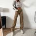 European And American Women Solid Color Cargo Pants Jeans High Waist Straight-leg Buckle Jeans With Pockets Khaki Brown Baggy Casual Trousers_mkmklike.com
