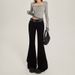 2025 Autumn New American Style Black Low-Waist Slim Fit Flared Jeans For Women, Non-Tight-Fitting, Slimming, Stretchy_mkmklike.com