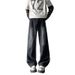 Washed Black Straight Jeans Men's Summer Vibe American Loose Casual Versatile Patchwork Wide Leg Pants_mkmklike.com