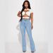 Women's High-Waisted Flared Jeans Washed Stretchy Slim Fit Cotton Denim With Pockets Casual Fashion_mkmklike.com