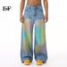 EF JEANS | 2024 New Product, American Street Hip-hop Color Graffiti Smudged Wide-leg Pants Jeans Tide_mkmklike.com