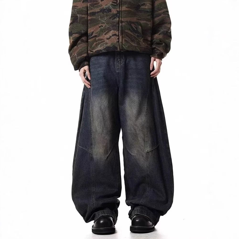 Men's Clothing All Match Hip Hot Retro Washed Deconstructed Scimitar Jeans For Men And Women Loose Straight Casual Wide Leg Jeans_mkmklike.com