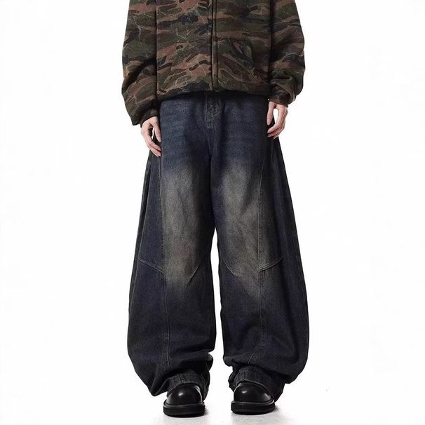 Men's Clothing All Match Hip Hot Retro Washed Deconstructed Scimitar Jeans For Men And Women Loose Straight Casual Wide Leg Jeans_mkmklike.com
