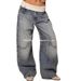 European And American Cross-Border Revice Retro Street Style Hot Girl Flipped Waist Design Washed Blue Jeans For Women_mkmklike.com