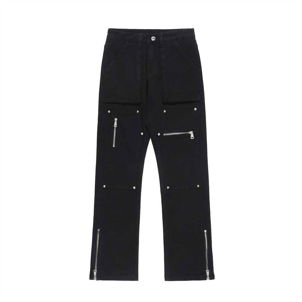 Trendy Zipper Patchwork Pocket Denim Men's Hip Hop Vintage High Street Niche Design Straight Pants_mkmklike.com