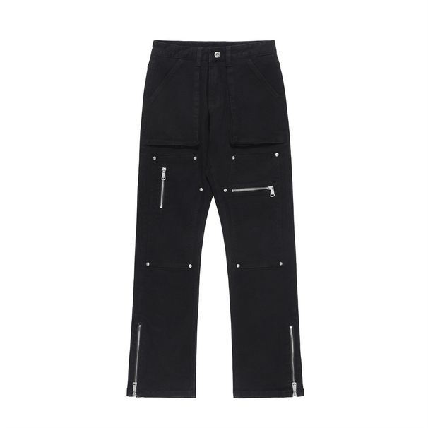 Trendy Zipper Patchwork Pocket Denim Men's Hip Hop Vintage High Street Niche Design Straight Pants_mkmklike.com