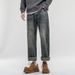 American Retro Spring Jeans, Men's Straight Harlan Loose Trendy Brand Washed Double Craft Middle Waist Youth Large Size_mkmklike.com