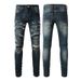 European And American Men's Clothing Jeans Men's Trendy High Street Pants Ripped Patch Leather Slim Men's Pants 1320_mkmklike.com
