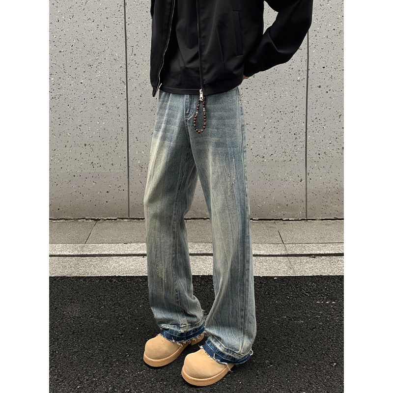 American Retro Lightning Pattern Flared Jeans For Men, Autumn Winter Trendy Brand, Stylish And Slimming, Plus Size,_mkmklike.com