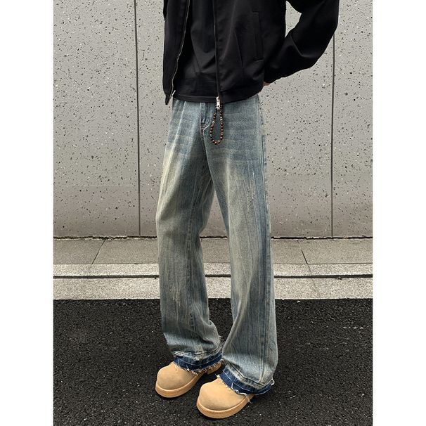 American Retro Lightning Pattern Flared Jeans For Men, Autumn Winter Trendy Brand, Stylish And Slimming, Plus Size,_mkmklike.com
