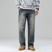Men's Classic Retro Straight Leg Jeans - Vintage Washed Denim Pants For Casual Wear (Blue 606 & Fleece-Lined Blue 606)_mkmklike.com