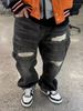 Men's Clothing Men's Loose Fit Ripped Patchwork Black Straight Leg Jeans Heavy Washed Autumn Winter Street Style Loose Fit Pants_mkmklike.com