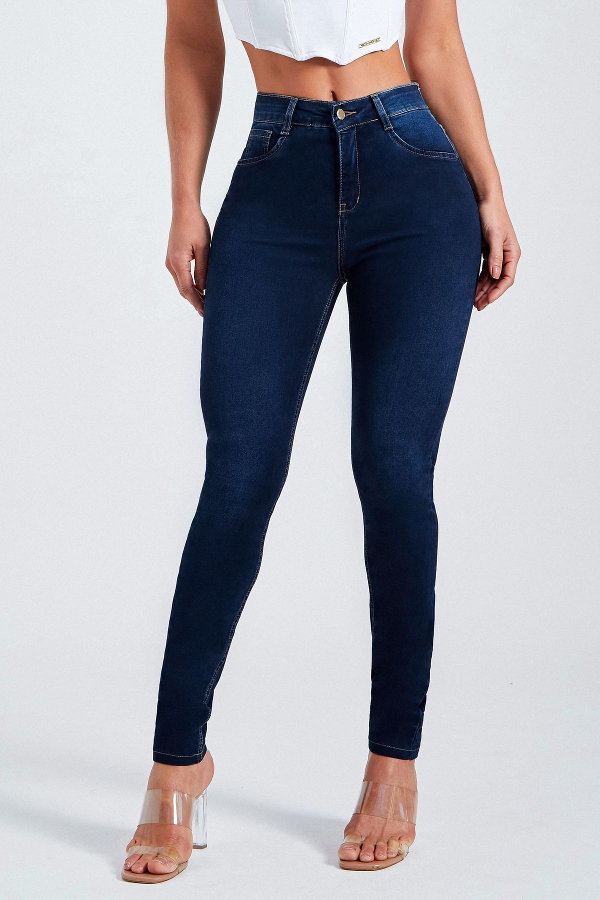 Women's Clothing High Waist Stretchy Skinny Jeans - Slim Fit Denim Pants For Casual & Office Wear (Blue, Dark Blue)_mkmklike.com