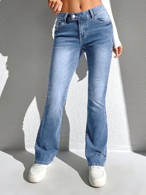 Women's Stretchy Flared Jeans – Slim Fit Vintage Washed Denim Pants, Low-Rise Bootcut Trousers With Light Elasticity_mkmklike.com