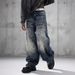 Men's Electric Blue Graffiti Denim Jeans - Oversized Straight Leg With Hand-Painted Artwork (S-3xl) - Streetwear Essential_mkmklike.com