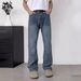Men's Clothing Cleanfit Washed Blue Flared Jeans High Street Vibe Style Raw Edge Destroyed Jeans_mkmklike.com