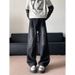 Washed Black Straight Jeans Men's Summer Vibe American Loose Casual Versatile Patchwork Wide Leg Pants_mkmklike.com