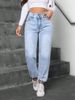 Women's High-Waisted Rhinestone Embellished Jeans – Trendy Straight-Leg Denim Pants For Streetwear & Casual Chic_mkmklike.com