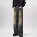 Men's Loose Fit Vintage Washed Denim Jeans | 90s Retro Straight Leg Wide Trousers With Dragging Hem Vintage-Inspired Washes_mkmklike.com