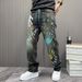 Men's Streetwear Denim Jeans High-Fashion Straight Leg With Vintage Wash & Graphic Print (28-40) – Retro Black-Grey Cotton Pants For Urban Styling_mkmklike.com