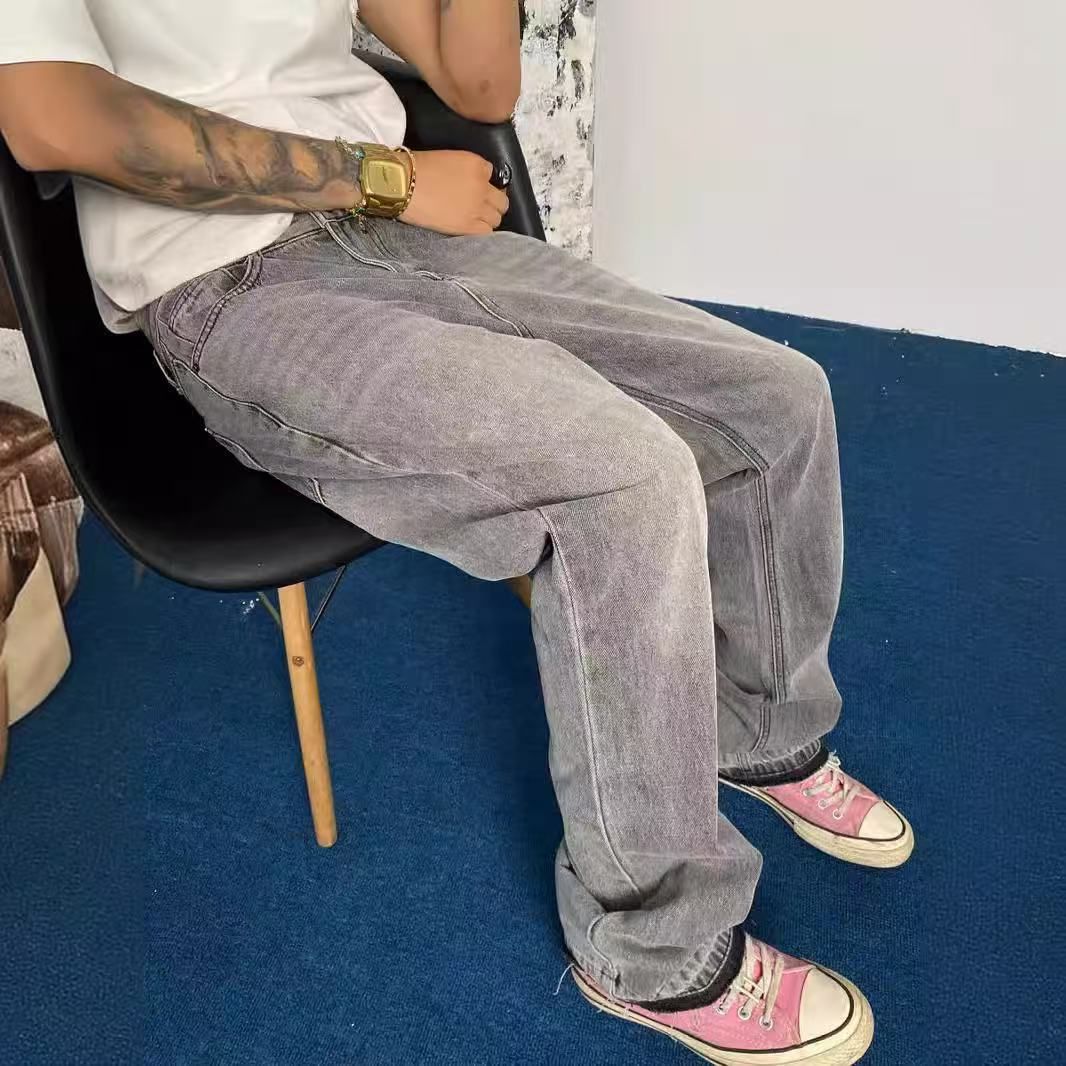 Vintage-Inspired Washed Gray Frayed Hem Flared Jeans - Cleanfit Stretch Denim Pants For Men & Women Fashion Trends_mkmklike.com