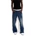 Men's Premium Blue & White Layered Denim Jeans – Relaxed Straight Cut (High-End Streetwear, Unisex Styling)_mkmklike.com