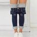 Women's High Waist Stretchy Fleece-Lined Skinny Jeans - Slim Fit Winter Pants With Elastic Comfort (Dark Blue)_mkmklike.com