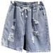Men's Thin Ripped Denim Shorts Summer New Style Loose Straight Leg Casual Five Point Cotton Mid Waist Black Blue_mkmklike.com