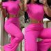 Women's clothing sexy round neck backless slim fit butt lift solid color bootcut jumpsuit sportswear_mkmklike.com