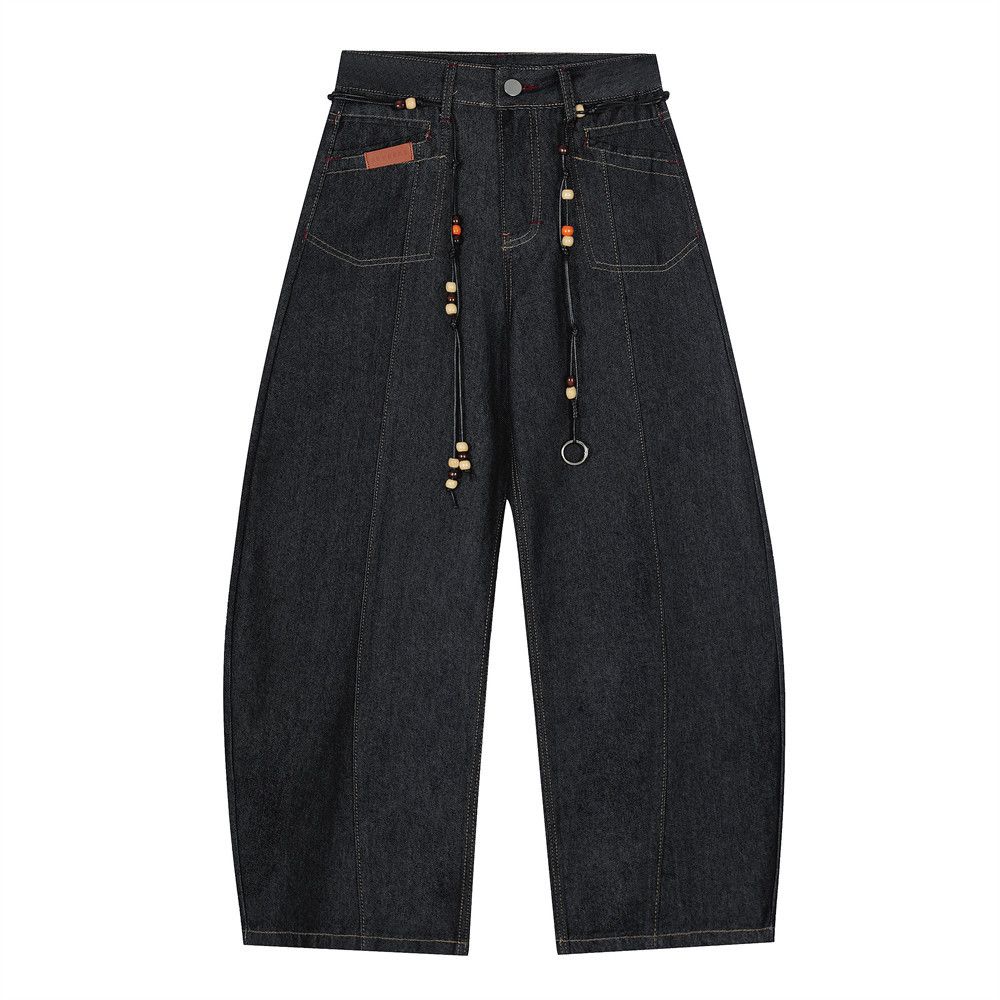 American High Street Silhouette Scimitar Jeans Men's Vibe Trendy Brand Personality Pocket Design Deconstructed Wide-Leg_mkmklike.com
